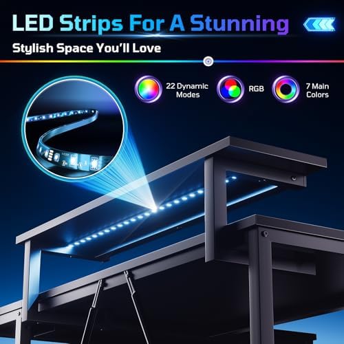 Bestier 42-Inch L-Shaped Computer Desk with Charging & LED, Black - Image 6