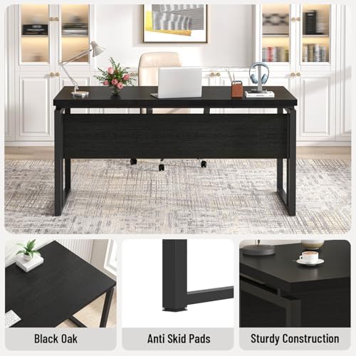 EXCEFUR Black Desk for Home Office, Modern Computer Desk, Wood and Metal Writing Study Table for Workstations, Living Room, Bedroom, 53 Inch - Image 5