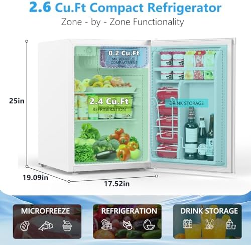 COWSAR 2.6 Cu.Ft Mini Fridge with Freezer, Quiet Reversible Door Compact Refrigerator, Small Refrigerator with 2 Removable Shelves, Adjustable Thermostat, for Office, Bedroom, Dorm, White - Image 2