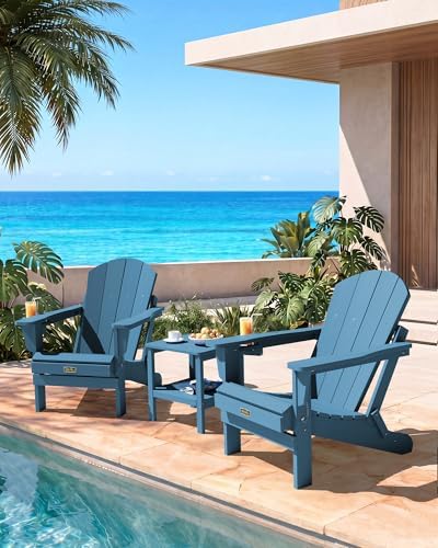 SERWALL Folding Adirondack Chair with Cup Holder Set of 6 for Outdoor -Blue - Image 3