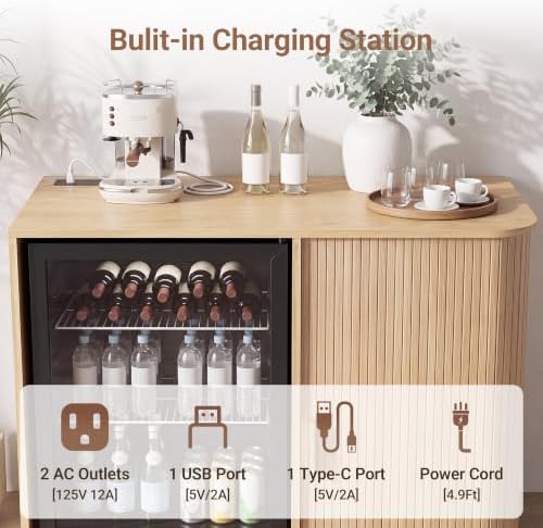 Seang Coffee Bar Cabinet with Mini Fridge Space,Natural - Image 4