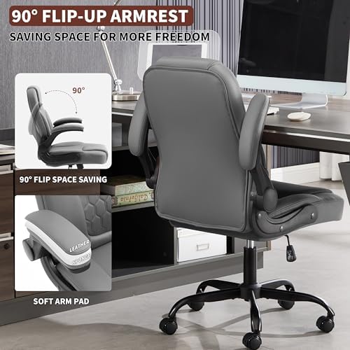 PU Leather Office Chair Swivel Lumbar Support for Short People Grey - Image 6