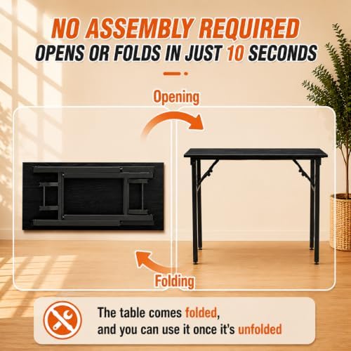Folding Table Computer Desk - 43.3" No Assembly Folding Desk Design and Foldable Office Desk, Small Desk for Bedroom, Compact Storage Portable Use for Dorm and RV Small Space, Dark Oak - Image 4