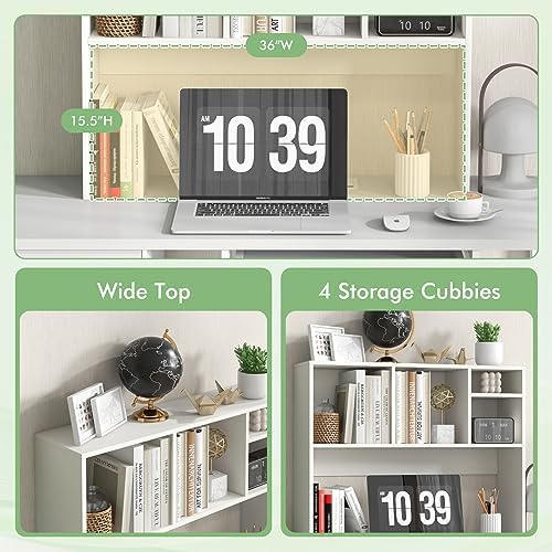 LDAILY Desktop Bookshelf, 2-Tier Office Desk Shelf Organizer with 4 Shelves, 37''L Wood Storage Rack Display Shelf for Office, College Dorm, Bedroom (White) - Image 5