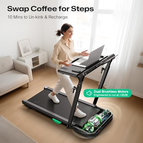 UREVO Foldable Treadmill with Adjustable Laptop Desk, 12% Auto Incline - Image 2