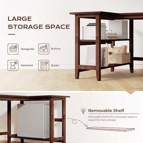 IOTXY 45" Reversible L-Shaped Office Desk with Storage Shelves, Walnut - Image 5