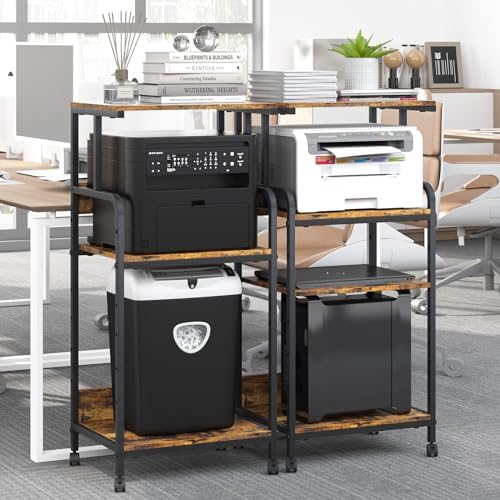 Arbuxzuy 4 Tier Printer Stand with Storage Shelf, Large Tall Printer Cart with Wheels, Mobile Printer Table for Home Office, Adjustable Stands for Heat Press Scanner Fax (Brown) - Image 7