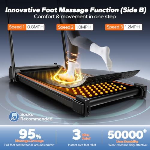 Double-Sided Walking Pad Treadmill with Massage - 6.2 MPH Foldable Treadmills for Home with Handle Bar & 3.0HP Connected APP, Relieves Leg Fatigue & Improves Circulation, 350 Lbs Capacity - Image 3