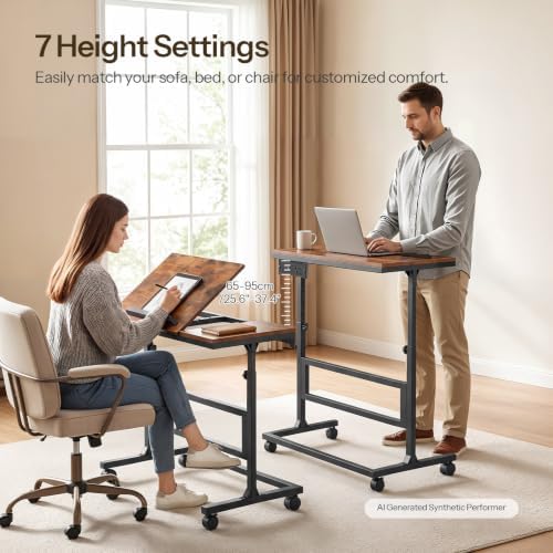 HOOBRO Height Adjustable Side Table with Charging Station, Rolling Desk - Image 4