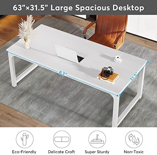 Tribesigns Modern Computer Desk, 63 x 31.5 inch Large Executive Office Desk Computer Table Study Writing Desk Workstation for Home Office, Spliced Desktop, White - Image 3