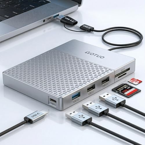 YOTUO Docking Station External Hard Drive Storage, USB-C Hub + HDD 7-in-1, USB 3.0, SD/TF Card, HDD for Windows, Mac, Android, iOS (iPhone 15/16/17), TV, Phone, Laptop, Desktop, PC (Silver, 1TB) by YOUTO
