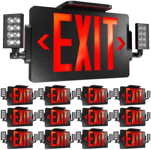 Sunco 12 Pack Black Exit Signs With Emergency Lights, Two Adjustable LED Lights, 94V-0 Fire Resistant, Backup Battery, 120-277V, Wall Or Ceiling Mount, Commercial Grade UL by SuncoLighting