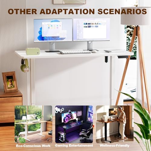 Veken 55 Inch Large Electric Standing Desk, Gaming Table, White - Image 5