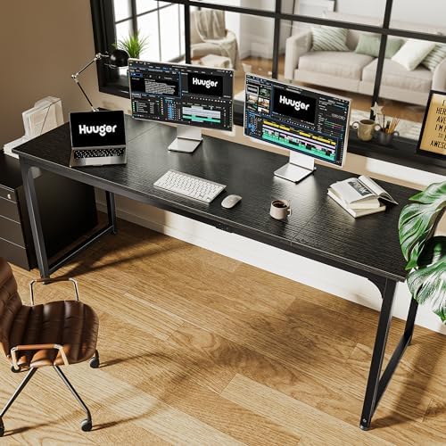 Huuger Computer Desk, 70 Inch Office Desk, Gaming Desk with Storage, Writing Desk Work Desk for Home Office, Study, Long Simple Desk, Large Legroom, Metal Frame, Black - Image 6
