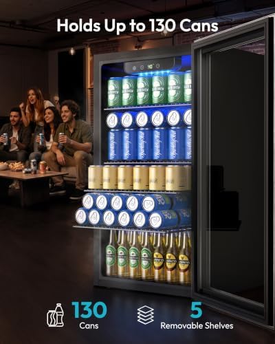 EUHOMY 130 Can Mini Fridge, Beverage Refrigerator with Glass Door, Silver - Image 3