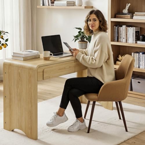 Bestier 47" Computer Desk with 2 Drawers, Modern Wood Writing Desks, Oak - Image 3