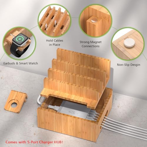Pezin & Hulin Bamboo Charging Stations with 5 Port USB Charger & 5 Cables - Image 3