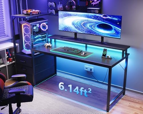 AODK Gaming Desk w/PC Showcase Stand, 59" Reversible, RGB LED - Image 2
