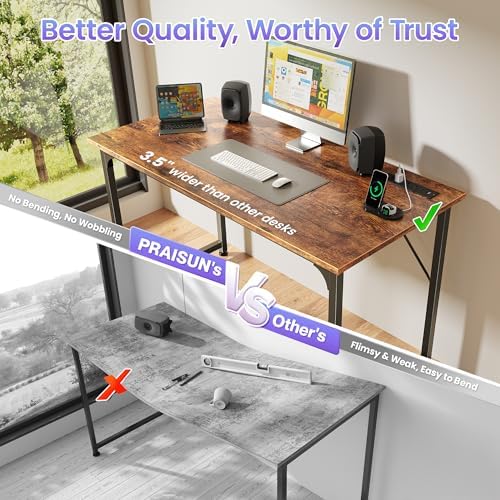 PRAISUN 40 X 20 Inch Computer Desk, Power Outlets, USB-C, Rustic Brown - Image 5