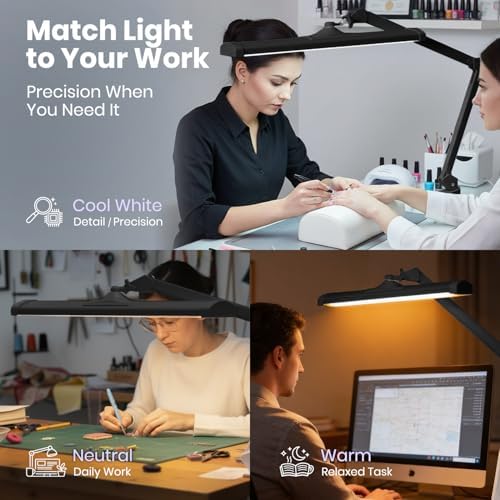 Neatfi 3,500 Lumens LED Desk Lamp – 45W Dimmable Task Light | Adjustable Color Temperature | 3 Light Modes | 540 SMD LEDs | Reading, Craft, Workbench & Office (Black-CCT, 26-Inch Wide Shade) - Image 3