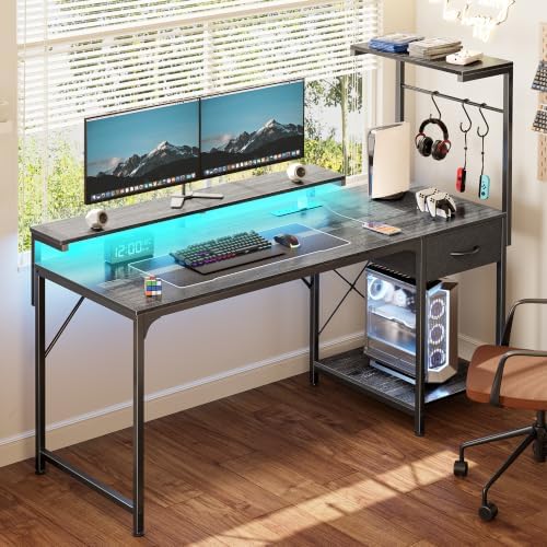 PRAISUN 55.1 Inch Gaming Desk with LED Lights & Power Outlets - Image 2