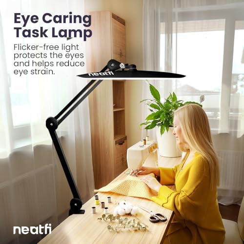 Neatfi XL 2200 Lumens 20W LED Desk Lamp with Clamp – Adjustable Color Temperature | 4-Level Dimmable Light | Home Office, Crafts & Workbench | 20-Inch Wide Head (Black, CCT with Clamp) - Image 2