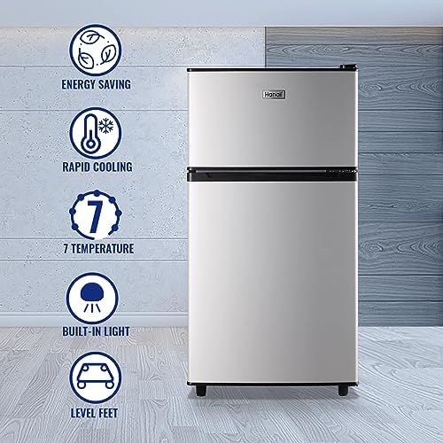 WANAI Refrigerator 3.5 Cu.Ft Refrigerator with Freezer, Retro Fridge with Dual Door,7 Adjustable Thermostat, Adjustable Shelves For Dorm, Office Bedroom, Silver - Image 4