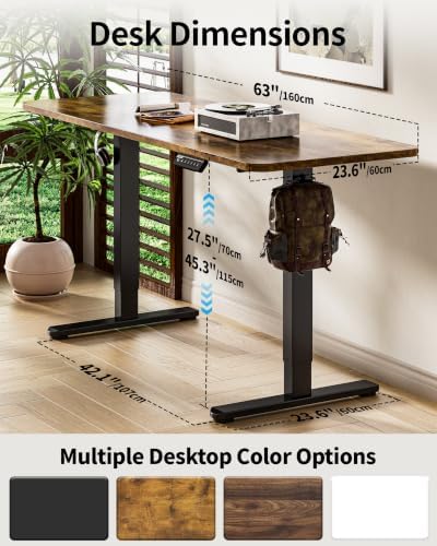 BIZUM Electric Standing Desk 63 x 24 Inch Computer Desk-Gaming Desk Rustic Brown Home Office Desks Height Adjustable Memory Stand Up Computer Workstation - Image 3