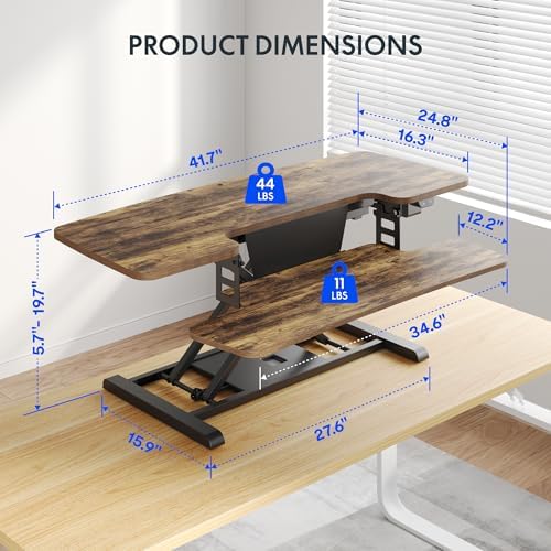 FLEXISPOT 42" Electric Standing Desk Converter Height Adjustable Desk Strong Weight Capacity Motorized Stand up Desk Riser for Office Home, Rustic Color - Image 3