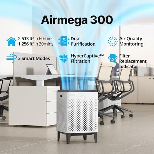 COWAY Air Purifier for Home Up to 2,512ft², Washable Pre-Filter and HEPA Filter for Smoke, Allergies, Pet Dander, Odor, AQI, Auto & Sleep Mode, Timer, 5yr Warranty, Airmega 300, AP-1515H - Image 2