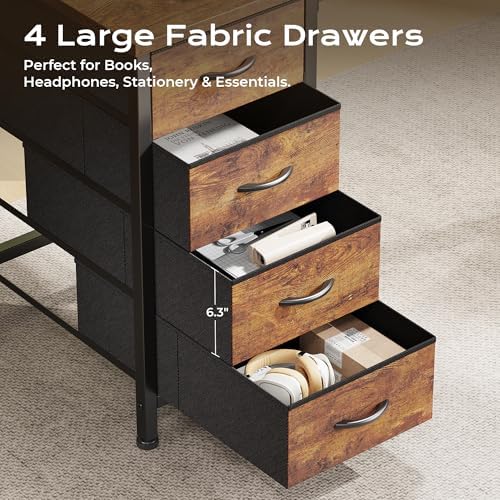 Huuger 55 Inch L Shaped Desk with Fabric Drawers, Reversible Computer Gaming Desk with Power Outlets and USB-C Port, Adjustable Side Storage Shelves, for Work Corner Home Office, Rustic Brown - Image 6