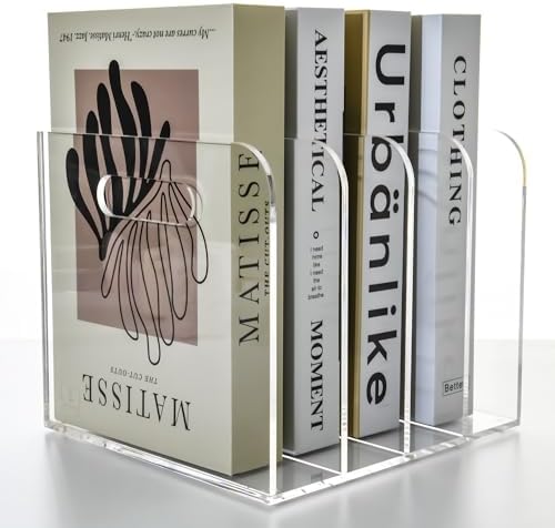 4 Vertical Compartments File Holder, Clear Acrylic Desk Organizer and Storage Bins Holding for Magazines, Binders, Notebooks, Envelopes, Multi-purpose Document Organizer for Home Office by AIMOLLYACRYLICSTORAGE