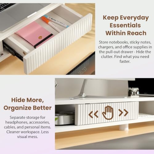 Artswish 42" White Dual Monitor Stand with Power Outlet & Storage Drawer - Image 6