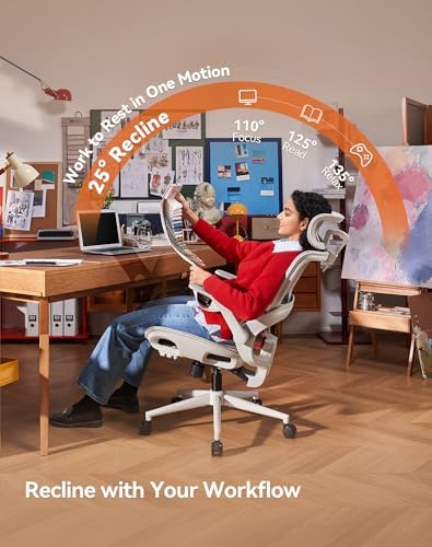 SIHOO B100 Office Chair, Comfy Ergonomic Office Chair, High Back Computer Chair with Adaptive Lumbar Support & wide Headrest, Flip-up Armrests, Swivel Desk Chair for Long Hours, WITHOUT Footrest, Grey - Image 6
