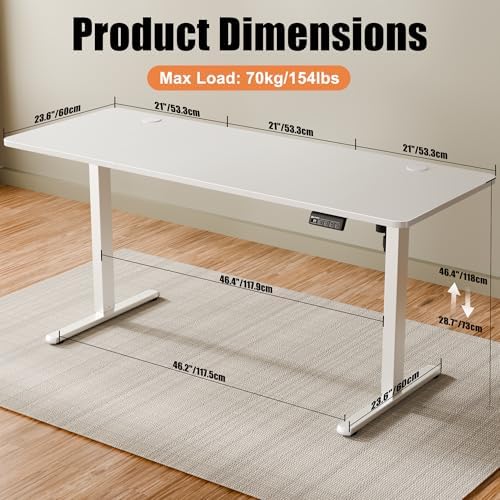 ERGOMAKER 63"x24" Standing Desk, Height Adjustable Sit-Stand Office, White - Image 3