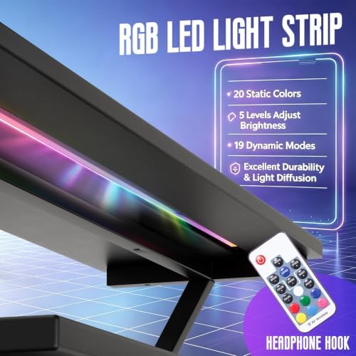 GTPLAYER 42inch L Shaped Gaming Desk with Power Outlets, LED Lights, White - Image 4