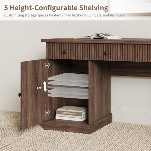 Garvee 60" Office Desk with Storage & Drawers for Home Office, Brown - Image 5