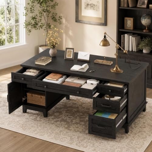 IDEALHOUSE 60" Farmhouse Home Office Executive Computer Desk with Drawers by IDEALHOUSE