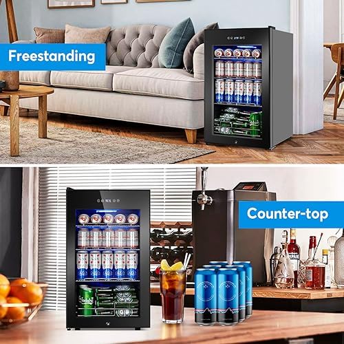 FoMup Beverage Refrigerator 17 inch Wide - 126 Can Beverage Cooler with Glass Door | Counter-Top/Freestanding Mini Beverage Beer Fridge | Temperature Memory | Invisible Door | Perfect for Soda,Beer - Image 4