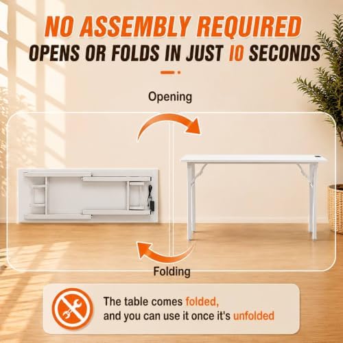 Folding Table Computer Desk - 55.1" No Assembly Folding Desk with Power Outlets & USB Charging Port, Small Desk, Foldable Office Desk, Compact Storage Portable Use for Small Space, White Ash - Image 4
