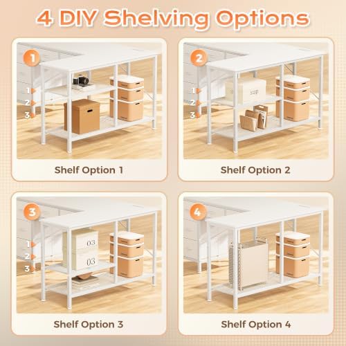 PRAISUN 47 Inch L Shaped Desk with Power Outlets, 5 Fabric Drawers - Image 7