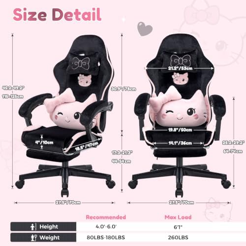 Black Pink Cat Gaming Chair,Ultra Soft Cute Microplush Fleece Desk Chair - Image 2