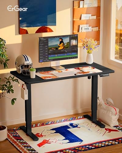 ErGear Height Adjustable Electric Standing Desk, 48 x 24 Inches Sit Stand up Desk, Memory Computer Home Office Desk, Carbon Fiber Black - Image 2