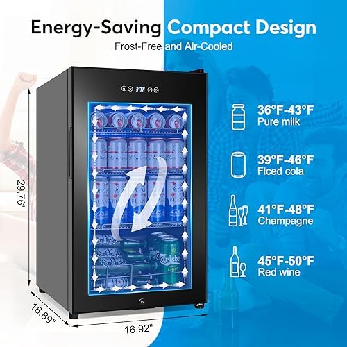 FoMup Beverage Refrigerator 17 inch Wide - 126 Can Beverage Cooler with Glass Door | Counter-Top/Freestanding Mini Beverage Beer Fridge | Temperature Memory | Invisible Door | Perfect for Soda,Beer - Image 2