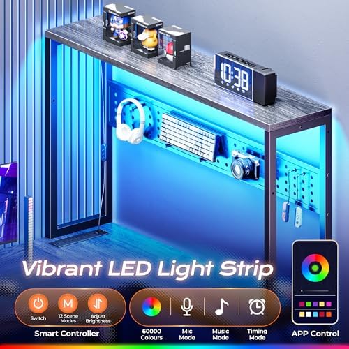 PRAISUN L Shaped Gaming Desk with LED Lights & Power Outlets - Image 4