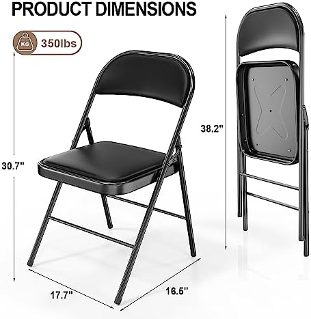 VINGLI 2 Pack Folding Chairs with Padded Seats, Metal Frame with Pu Leather Seat & Back, Capacity 350 lbs, Set of 2, Black - Image 3