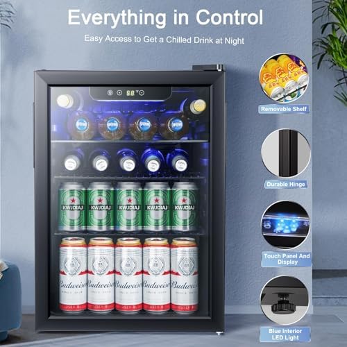 Antarctic Star Beverage Refrigerator Cooler-85 Can Mini Fridge Glass Door for Soda Beer Wine Stainless Steel Glass Door Small Drink Dispenser Digital Display for Home, Office Bar,2.6cu.ft - Image 4