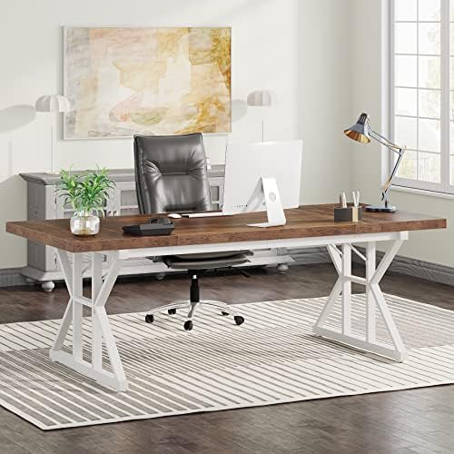 Tribesigns 70.8-Inch Executive Desk, Large Computer Office Desk Workstation, Modern Simple Style Laptop Desk Study Writing Table Business Furniture for Home Office (Brown/White, 70.8 Inch) by Tribesigns