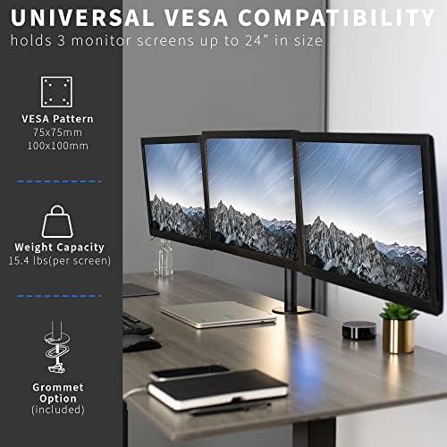 VIVO Triple Monitor Adjustable Desk Mount, Articulating Tri Stand, Holds 3 Screens up to 24 inches, Black, STAND-V003Y - Image 3