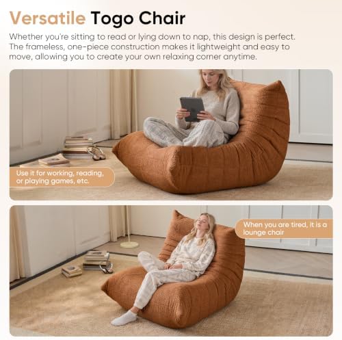 Adults Bean Bag Chairs Togo Couch Comfy Lazy Floor Sofa, Brown, 1 Seater - Image 4